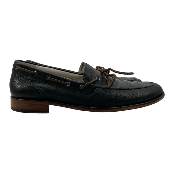 Cole Haan Loafer Boat Shoes Mens 10.5 Black Bow Tied Pebbled Leather Slip On - Picture 1 of 11